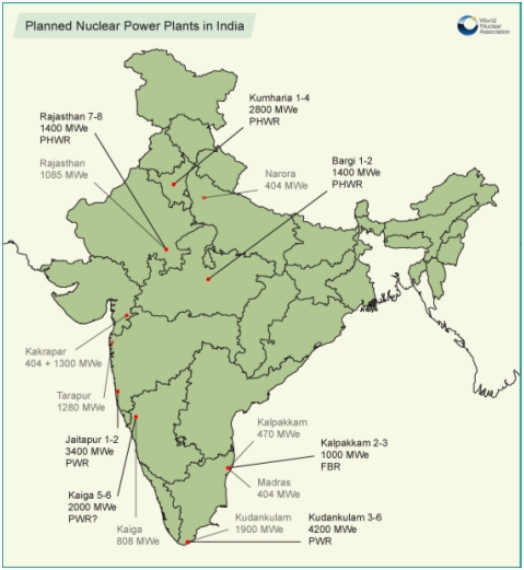 Costruzione pianificata di Centrali nucleari in India